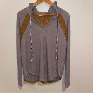 Hem & Thread Long Sleeve Hooded Top With Lace
